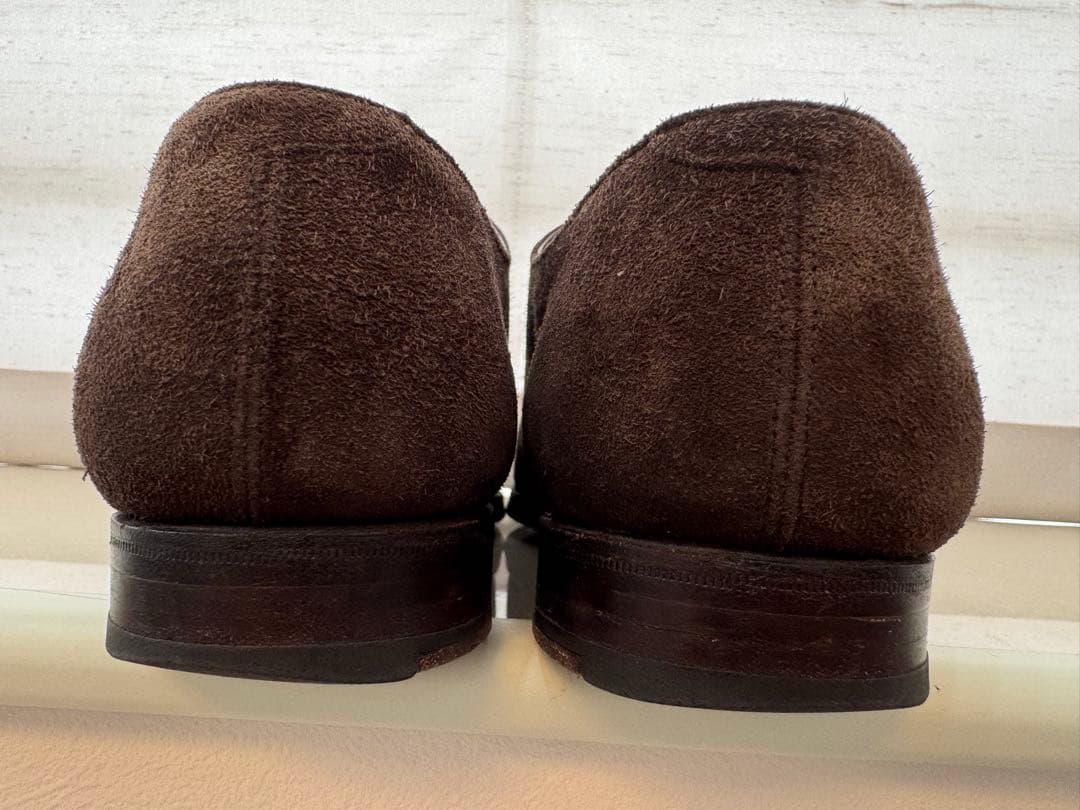 【クロケットジョーンズ】ダークブラウン スエード ダブルモンクストラップシューズ