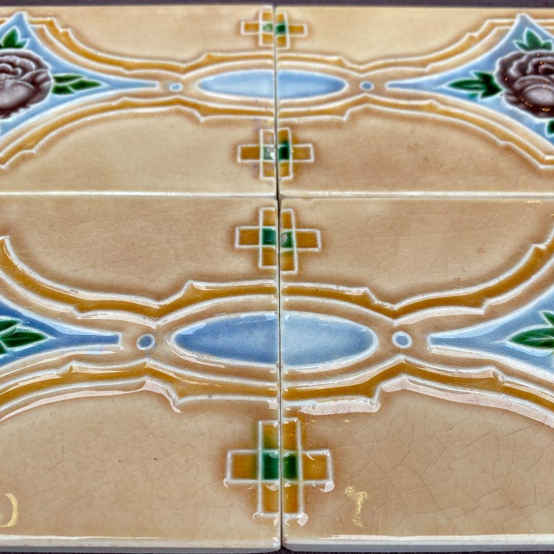 ハンドメイド日本製アンティークマジョリカタイル⑨A4枚セット