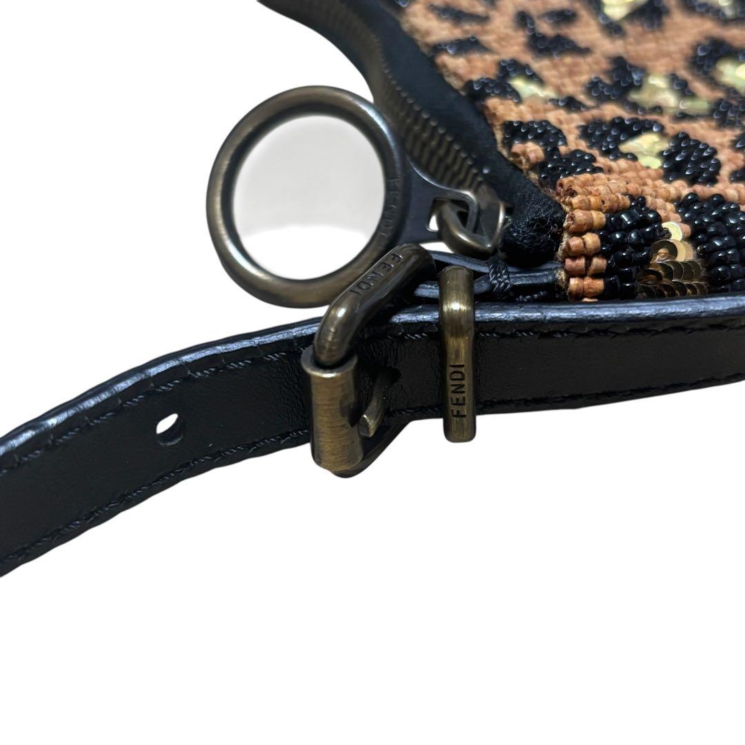FENDI フェンディ パンサー ヒョウ柄 ハンドバッグ レザー ビーズ