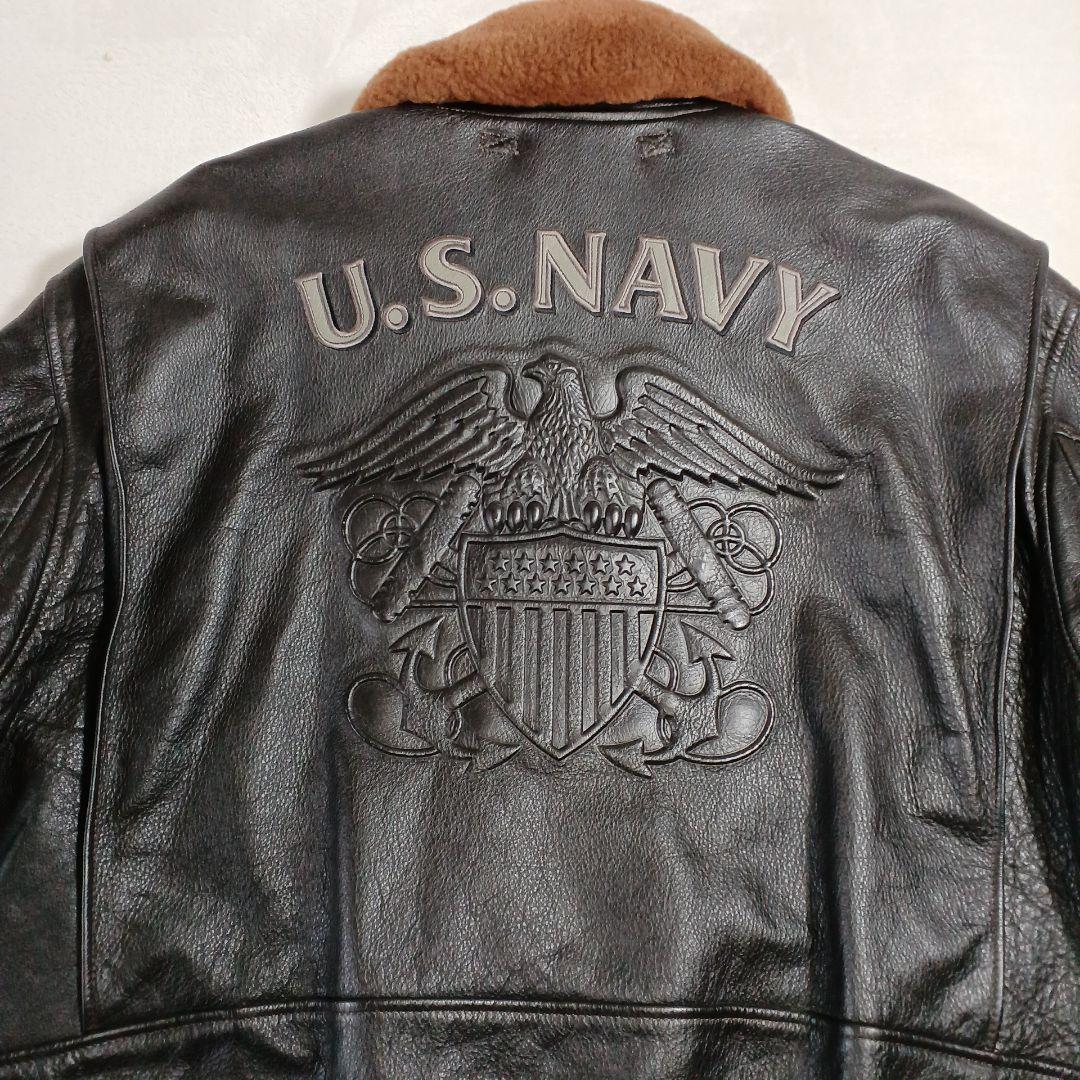 美品 MORGAN G-1NAVYエンボスジャケット 焦茶 L