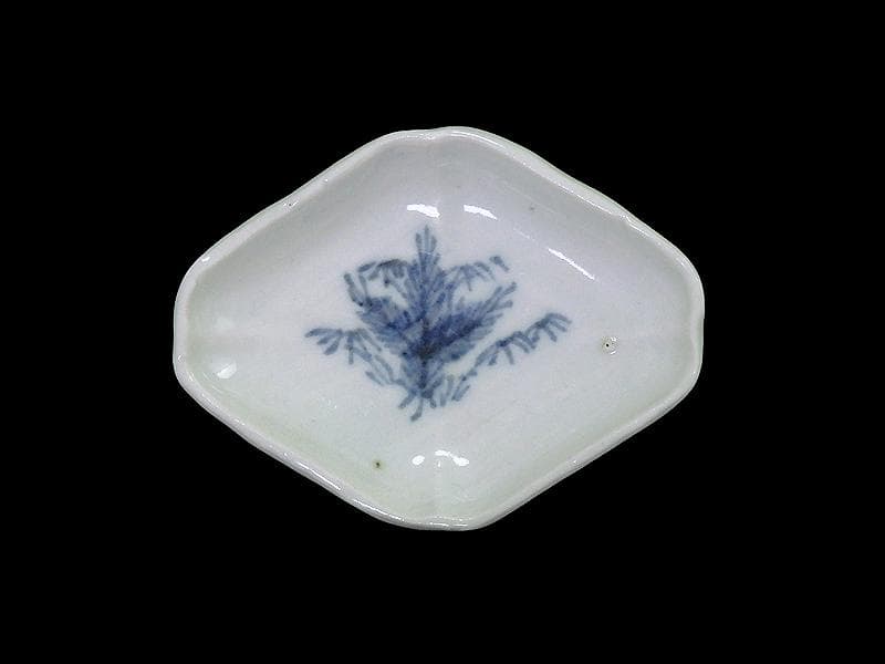 古伊万里 染付 若松に笹の図 菱形変形皿 豆皿 江戸期