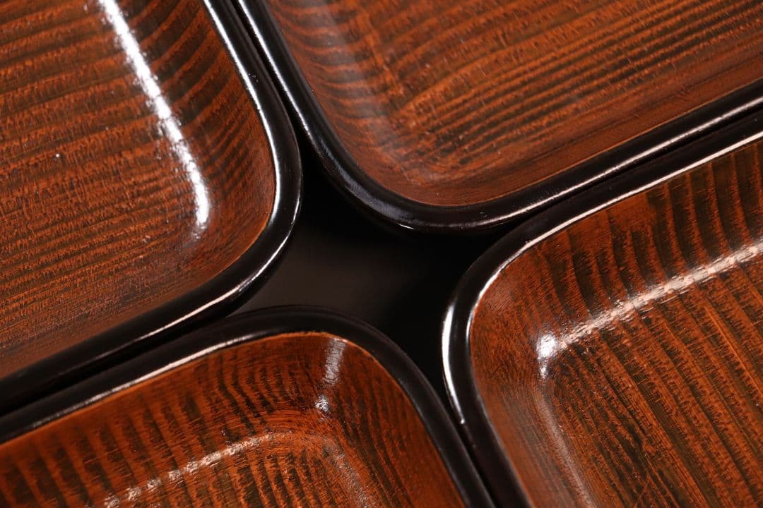 CL77 能登輪島塗 蔦金蒔絵 欅地 木地呂塗 足付四方膳 五客 木製漆器