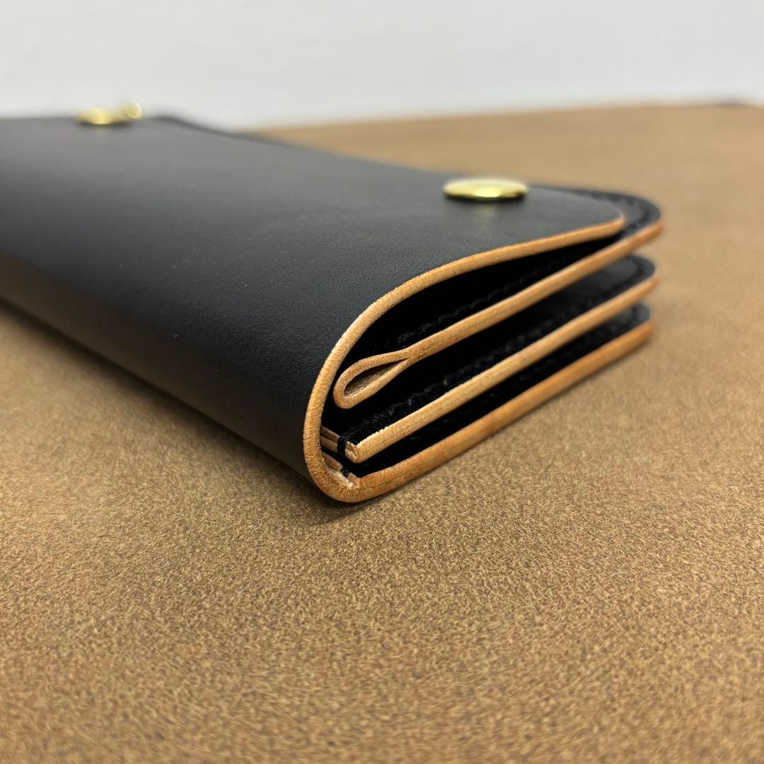 ホースハイド　トラッカーウォレット　黒　茶心　3層　alps