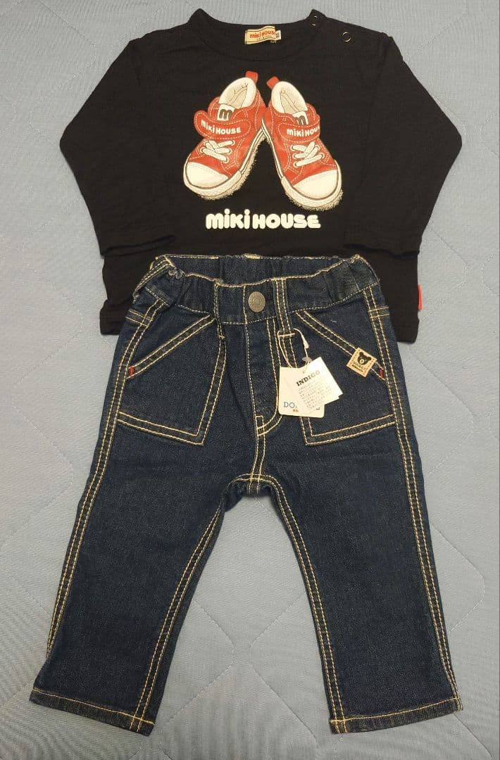 激安【新品】ミキハウス 長袖Tシャツ&DOUBLE-Bデニムス80サイズ ベビー