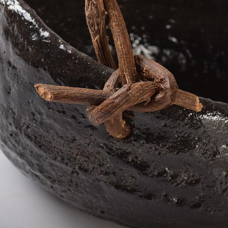 茶道具　伊曽嶋窯　渓古石香作　黒釣舟花入　共布　堀内宗完極め箱　C　R8476