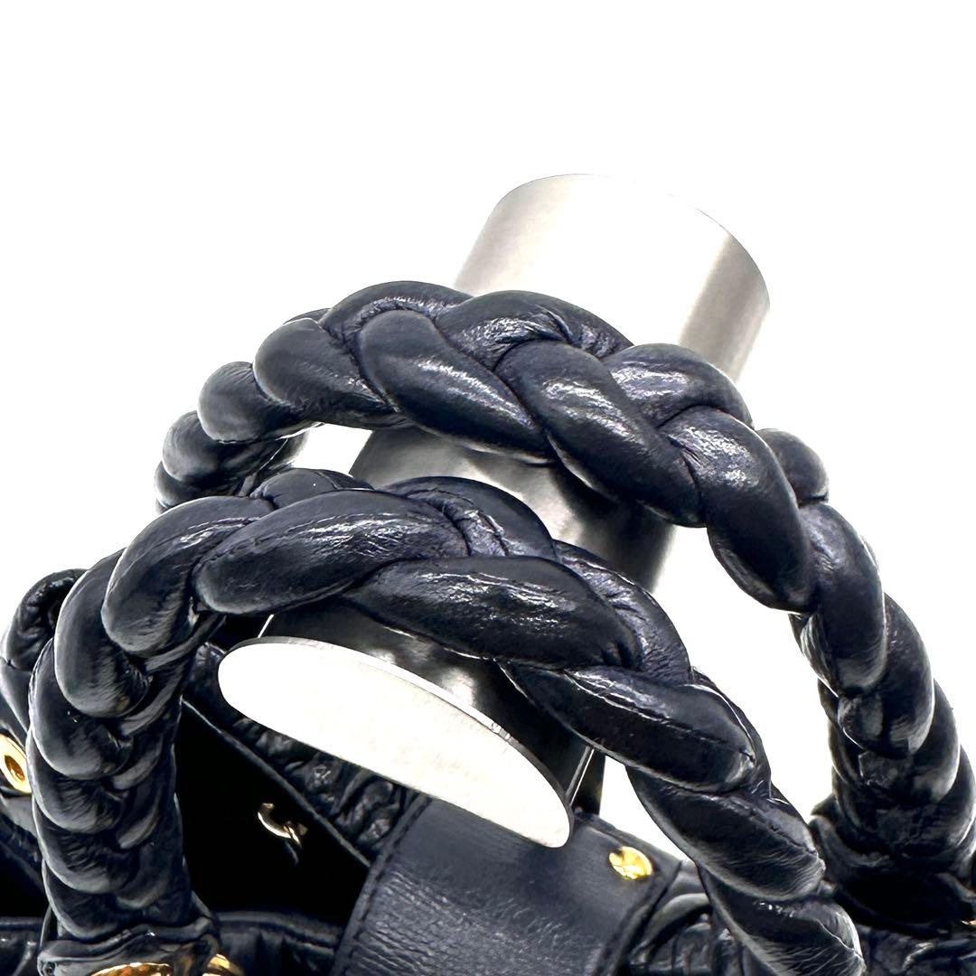 ミュウミュウ マトラッセ 2way ショルダーバッグ ゴールド金具 レザー 濃紺