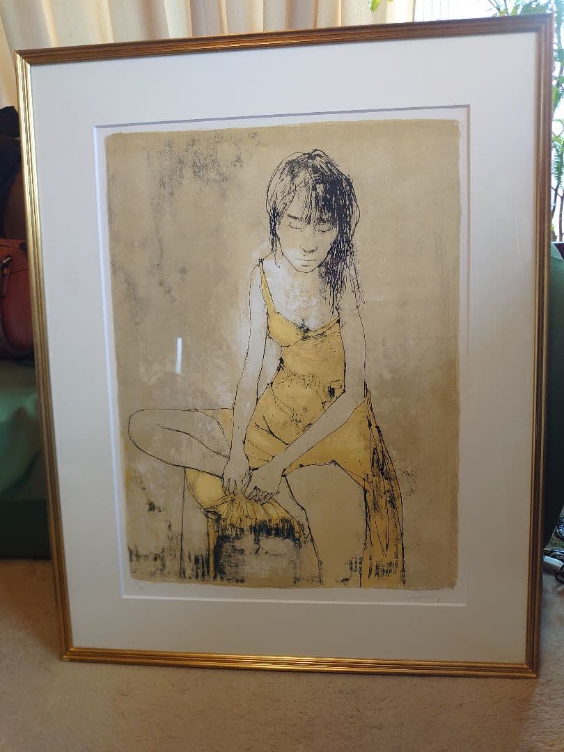 売約済 「ジャン.ジャンセン」黄色い服の女 リトグラフ ED/自筆サインあり