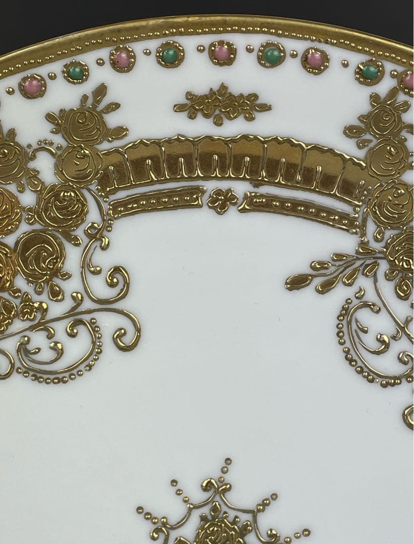 オールドノリタケ 24．1cm ジュエル エナメル 金盛り プレート 皿