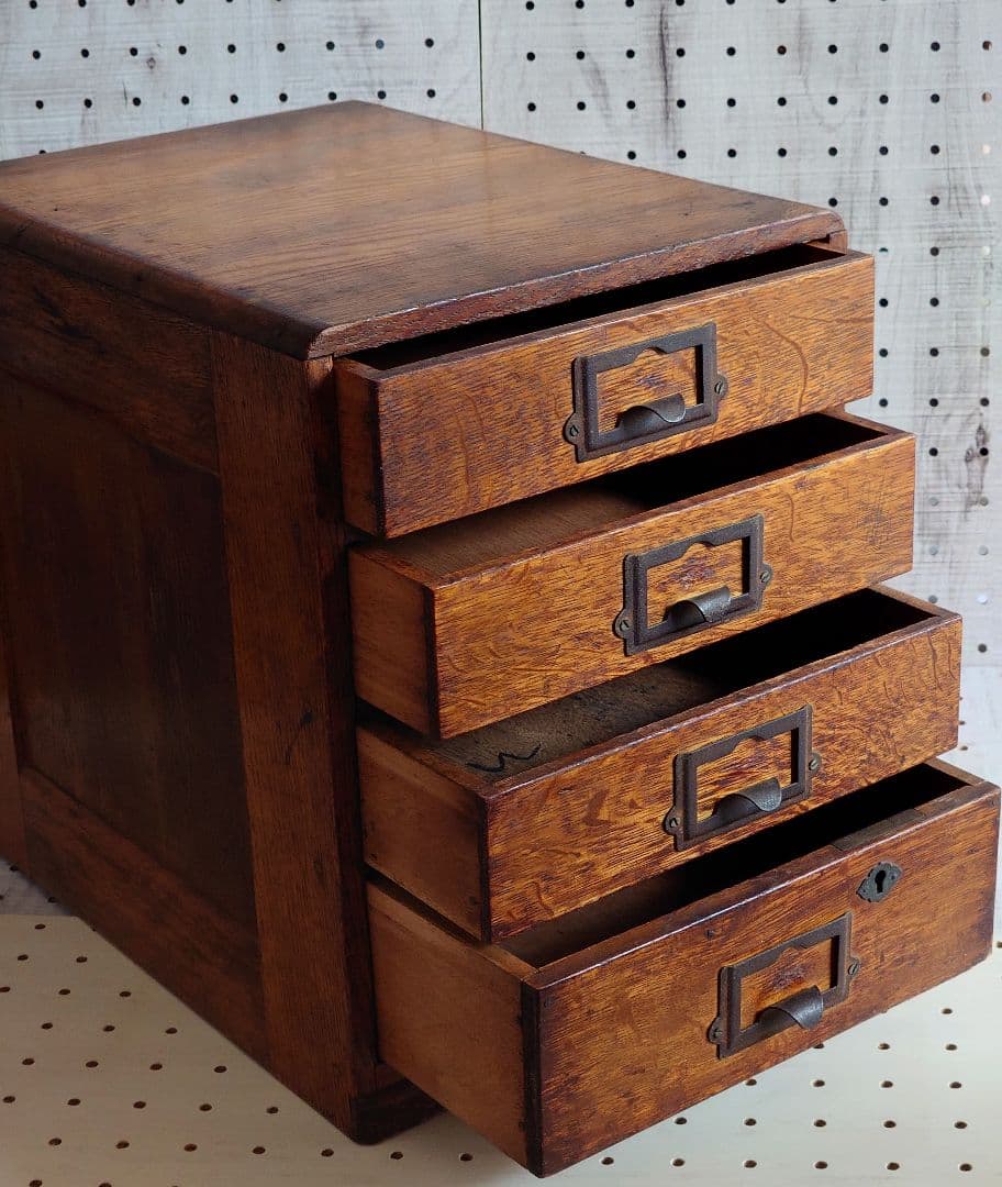 昭和レトロ 古家具 4段 木製小引き出し アンティーク 書類棚 マルニ