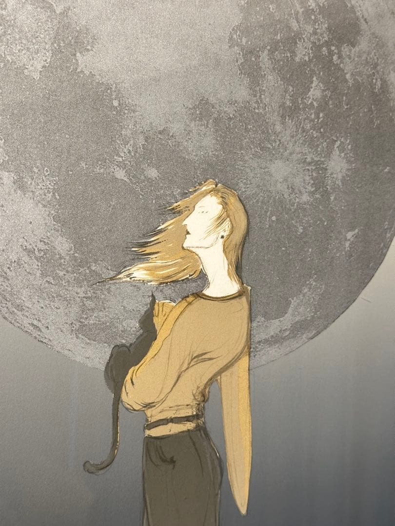 天野喜孝 【月の猫】 版画 リトグラフ 額装 直筆サイン アールビバン社