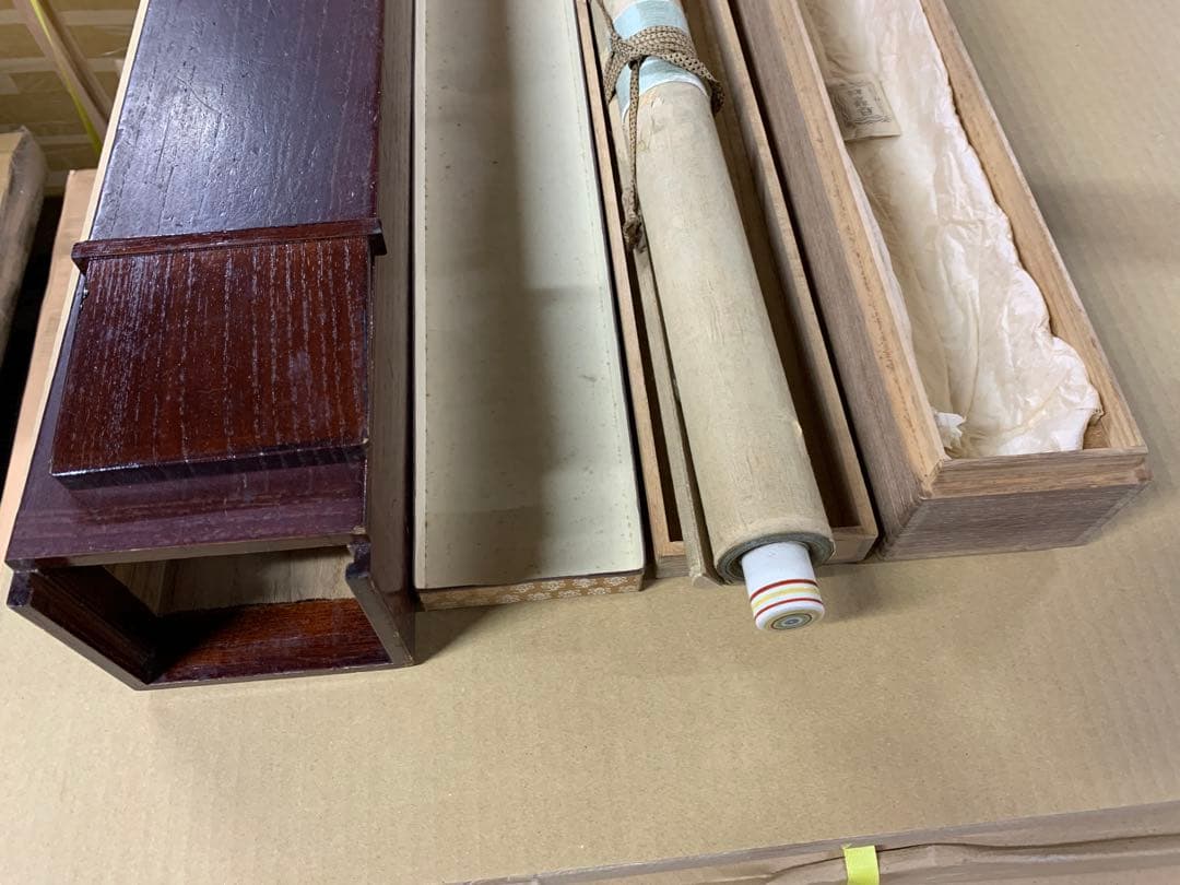 6834』岸浪柳渓 日本画 掛軸 絹本 二重箱 竹に鶴 南宗画の大家