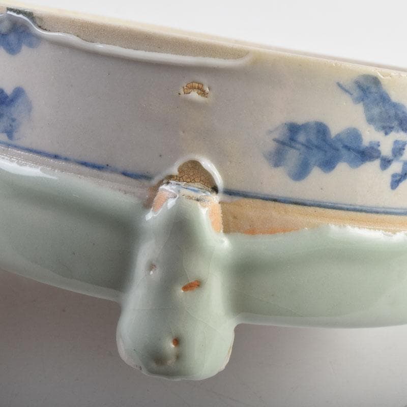 瀬戸焼　染付　花草文　三足香炉　蓋物　在銘　時代箱　V　9032