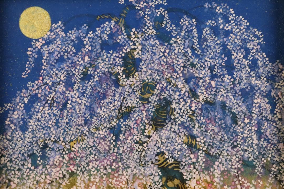 真作保証 平松礼二 「桜月」 日本画3号 共シール タトウ箱付 宵桜 傑作品