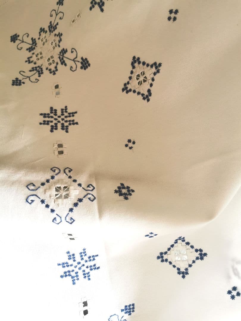 アンティーク 北欧ハーダンガーレース刺繍 大判クロス ブルーワーク