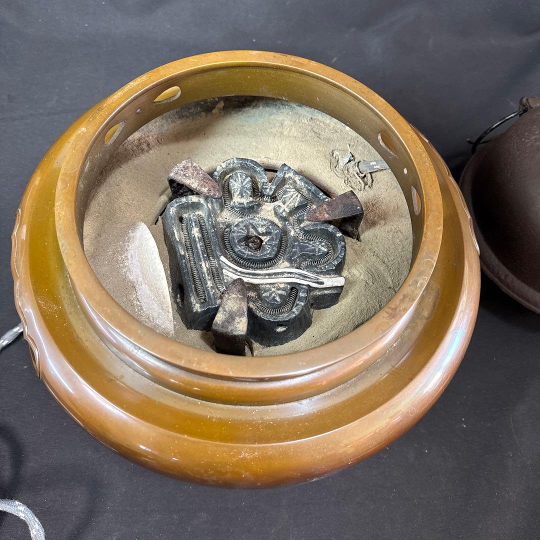 H27 送料無料 唐銅 朝鮮釜 茶釜 茶室 茶道具 木箱 電熱器 畠春