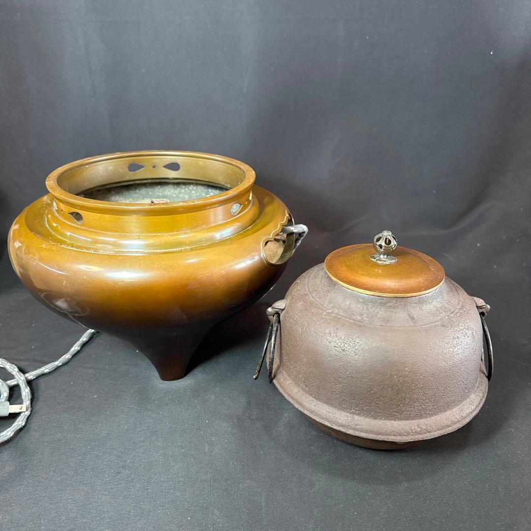 茶道具】唐銅 朝鮮風炉 釜 一ノ瀬宗和 菊地正直