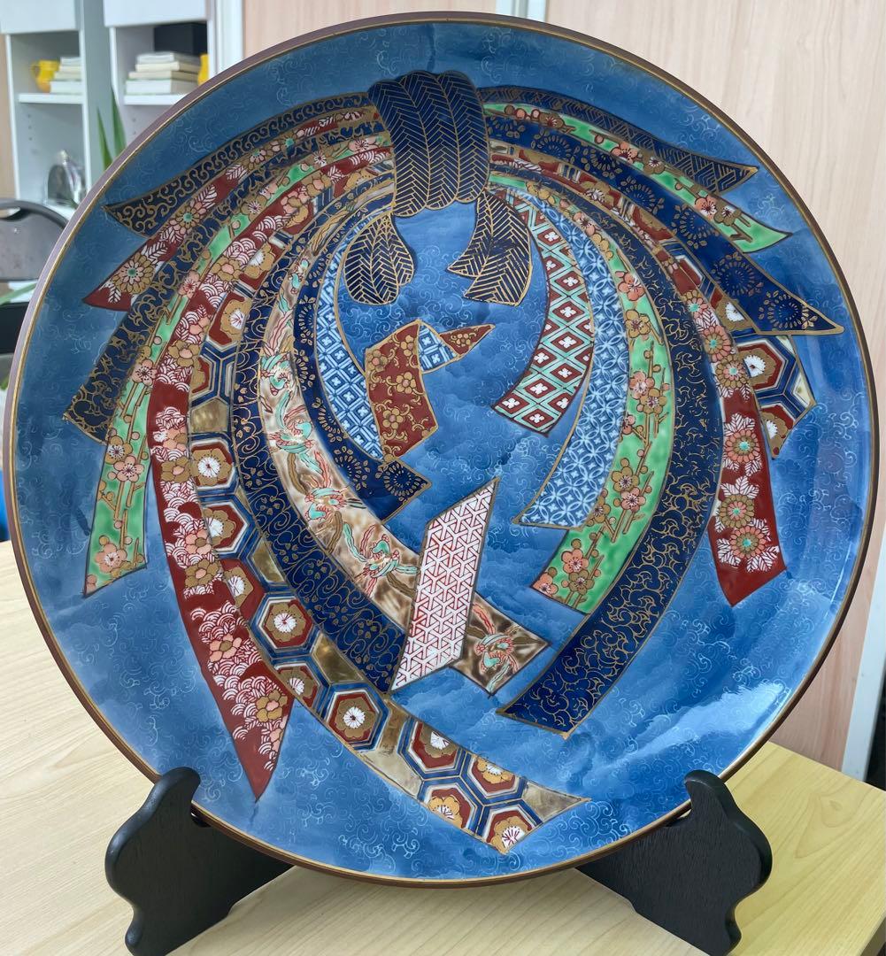 有田焼 哲山作 大皿 色絵金 直径40cm 木箱入り 飾り皿 伊万里 有田
