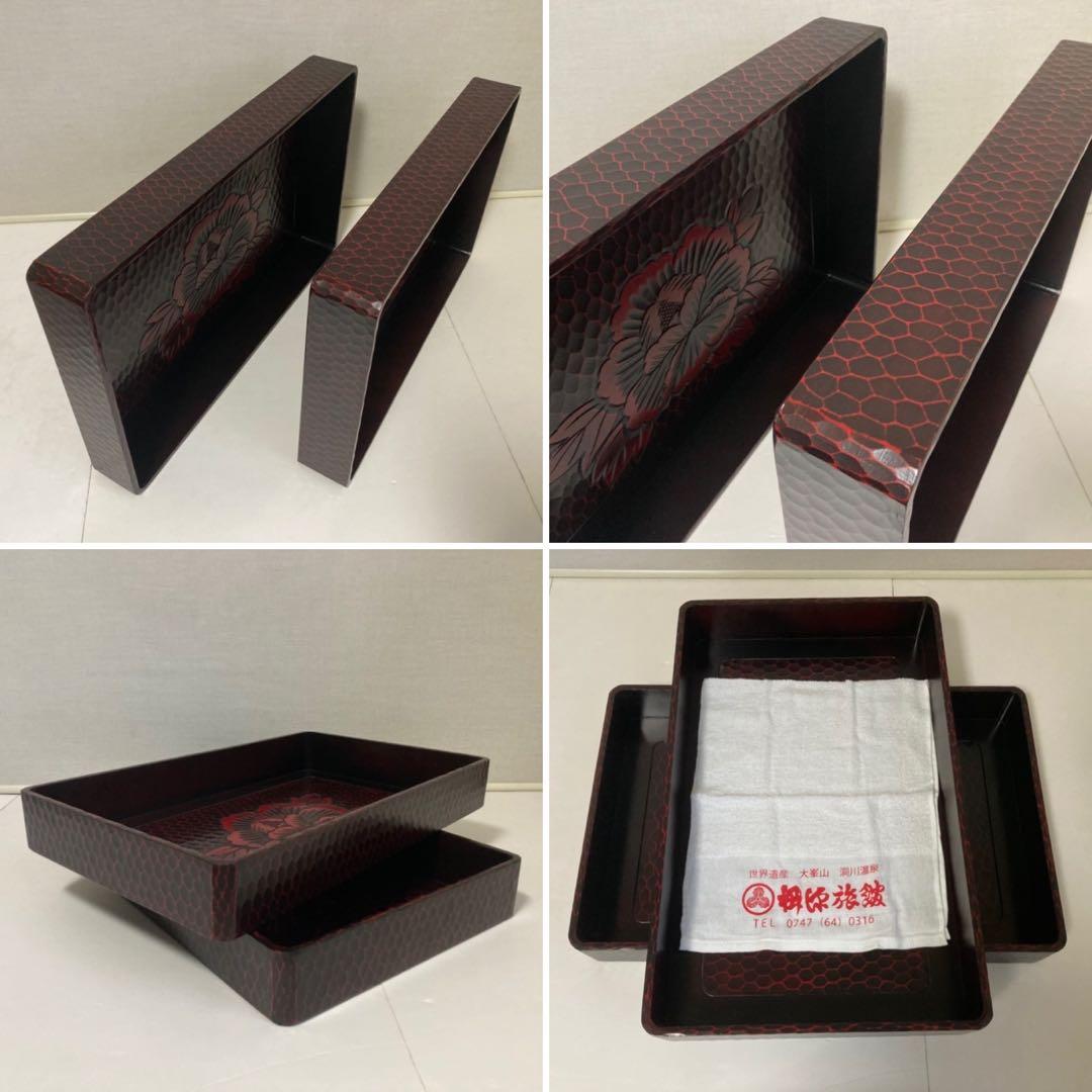 鎌倉彫 乱れ籠 衣装籠 盆 トレイ 2枚組 収納 木製 彫刻 漆塗 花