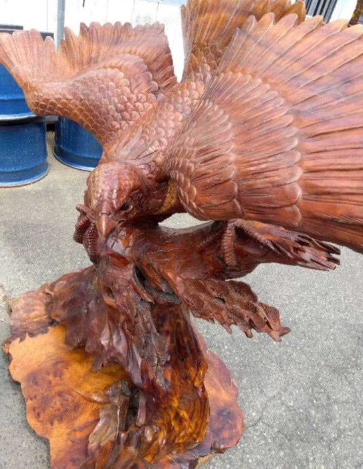 希少】一刀彫 鷹 木工一刀彫 工芸品 インテリア 大きい彫り物 羽を広げ