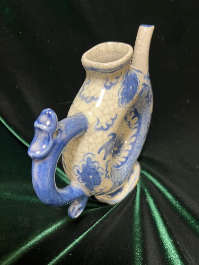 解体整理中国古玩 青花龍紋様丸型水注木箱アリ大明正徳