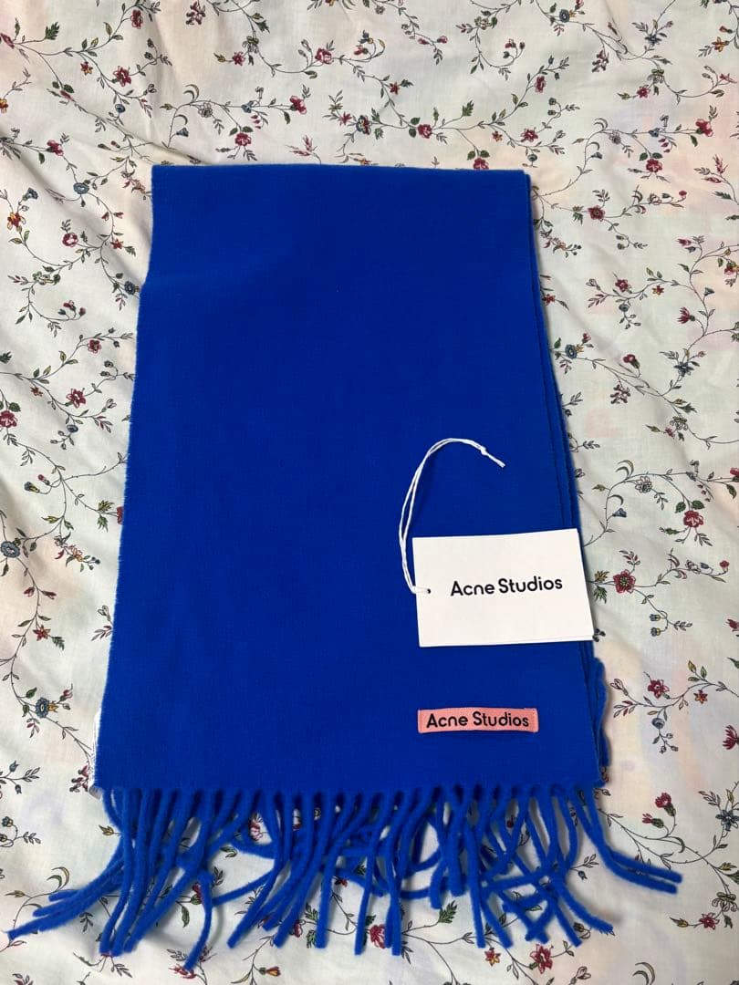 Acne Studios ブルー ストール マフラー 青 Acne Studios - Fringe wool scarf - skinny - Royal blue