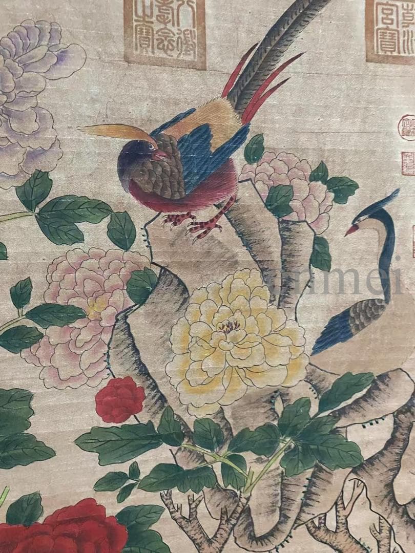 中国古美術・旧藏・北宋風・趙昌款・花鳥図・手描き中堂画・掛軸・