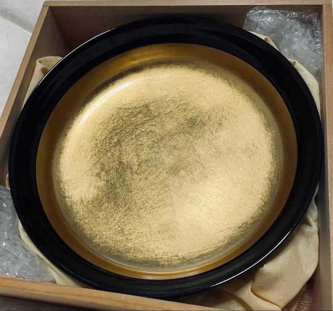 金箔の漆器　末広鉢　21cm 未使用 箱付き 美品　伝統工芸　ゴールド　菓子入れ