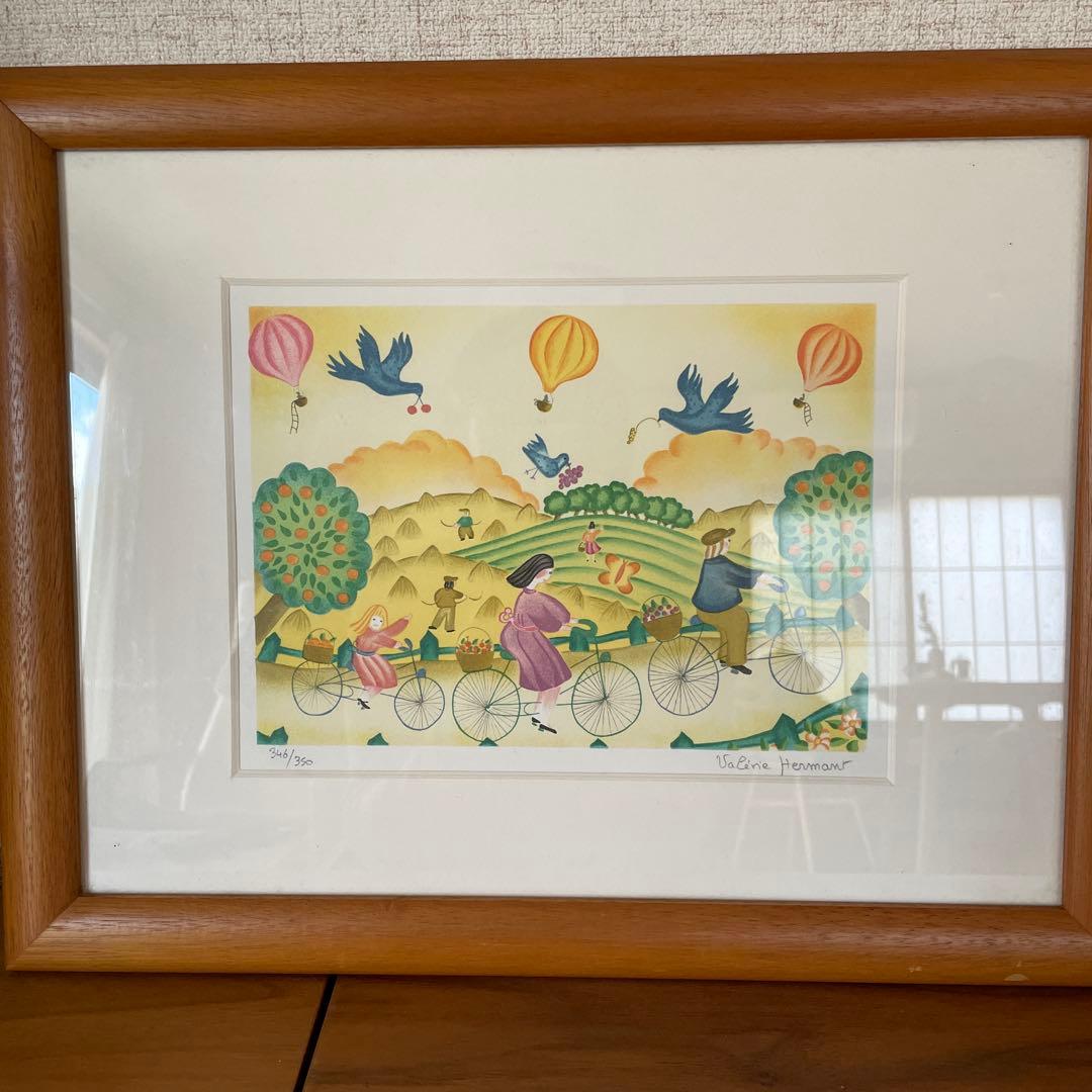 Valerie Hemmer リトグラフ 青い鳥 自転車 カップル 家族 Divergent