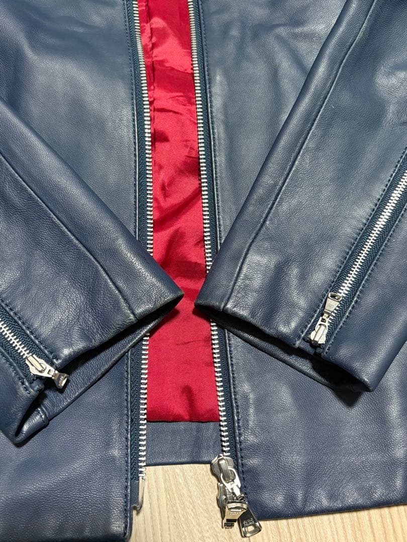 GUILD PRIME 羊革 シングルライダースジャケット レザー ブルー 青