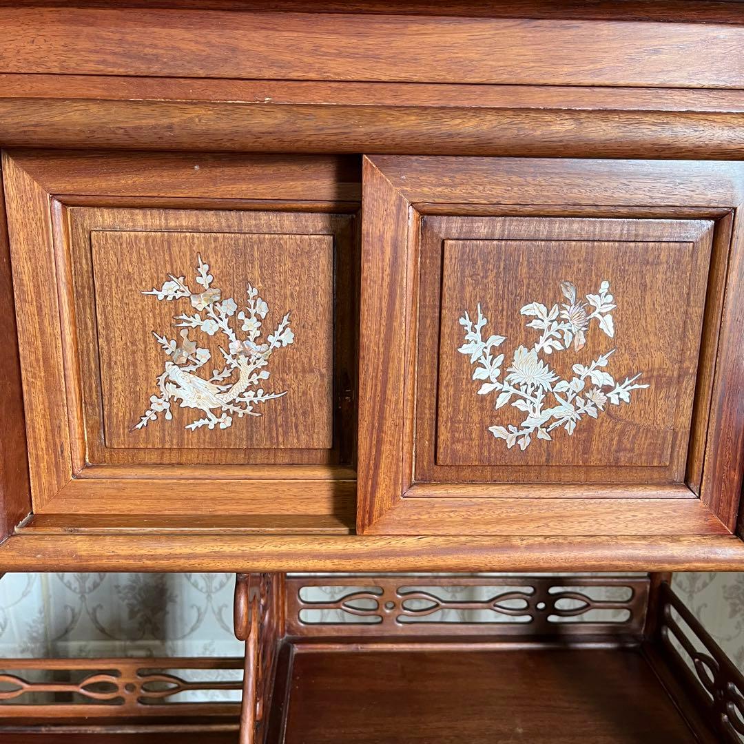 アンティーク】中国家具 天然木 無垢材 茶箪笥 飾り棚 唐木 螺鈿細工