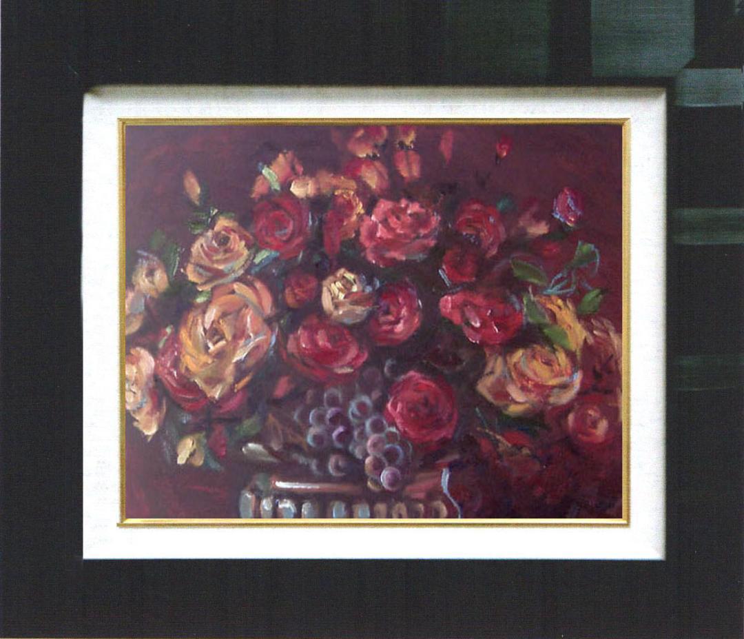 油絵 菅家令子 絵 絵画 インテリア uF6-113802 花 ばら