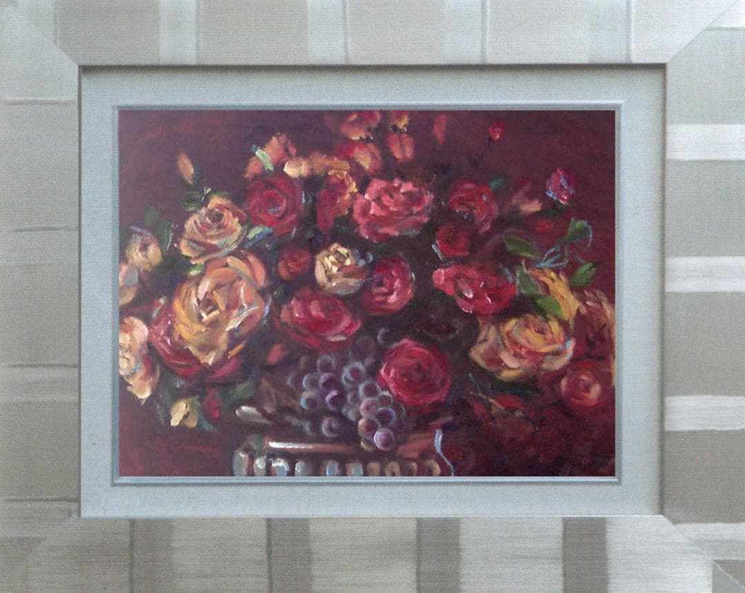 油絵 菅家令子 絵 絵画 インテリア uF6-113802 花 ばら