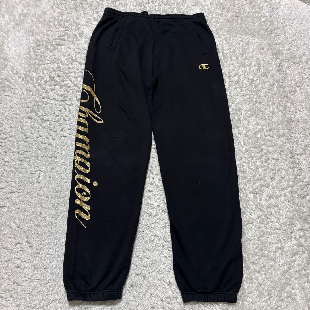 【希少】チャンピオン パーカーセットアップ　デカロゴ　XL 黒金 y2k 00'