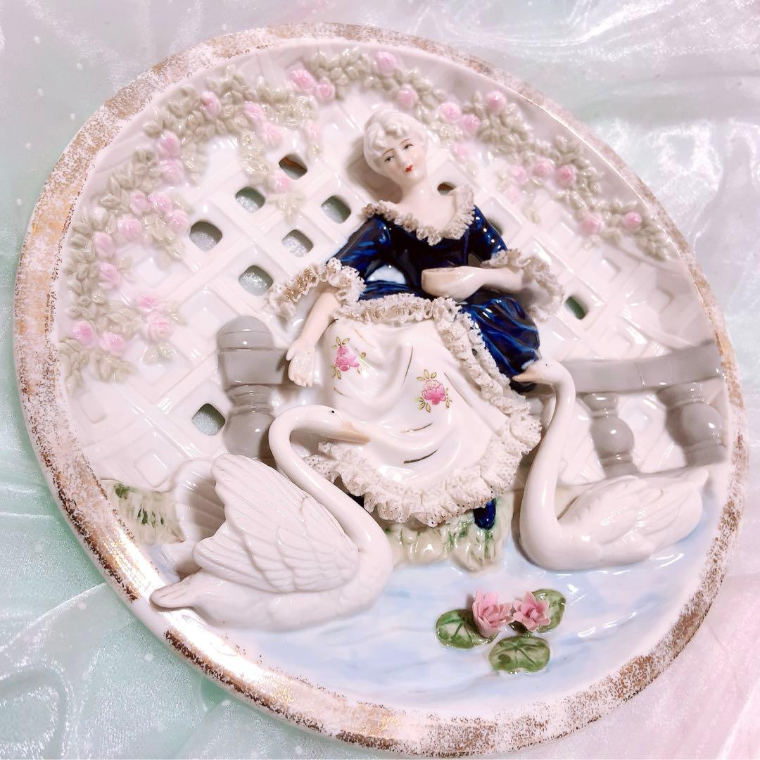 ヴィンテージ 陶器人形飾り皿 置物 ウォールデコ