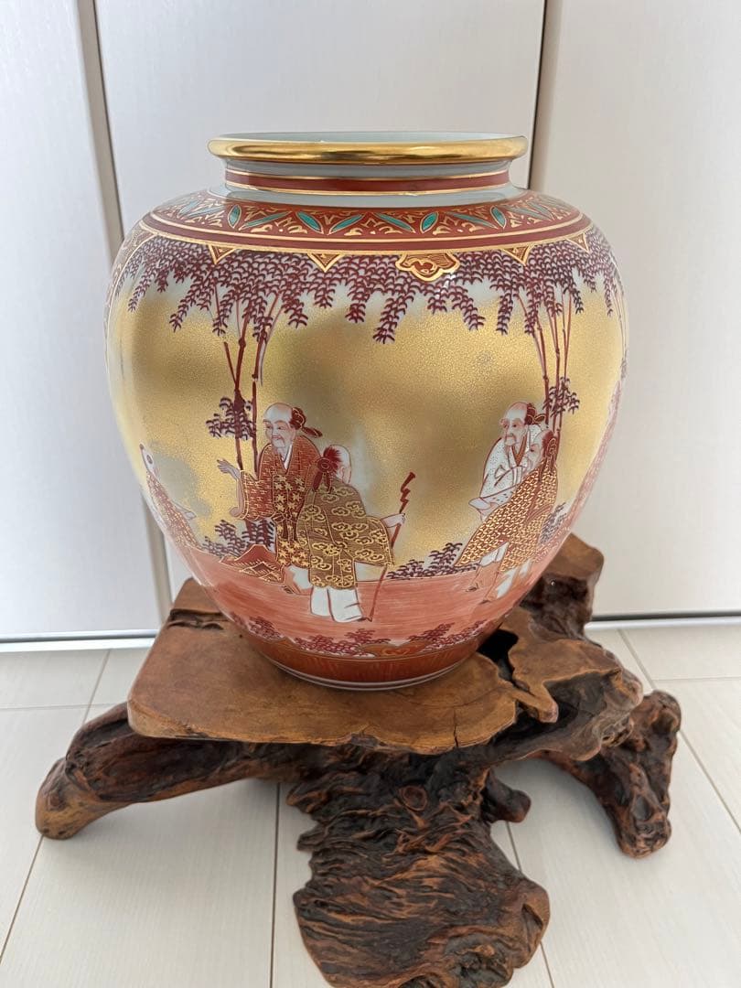 九谷焼、花瓶、花器、壺、花入、仲田錦玉造、陶器、赤絵金彩、8号花瓶、古