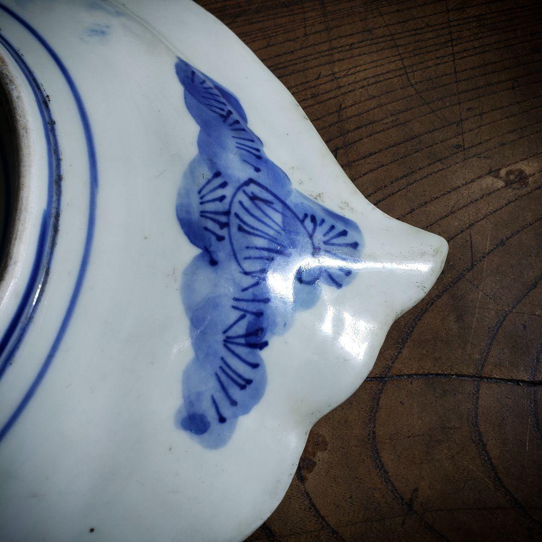 古伊万里　染付　赤絵　変形皿　貝型　蝙蝠　蝶　唐草　明治　訳あり