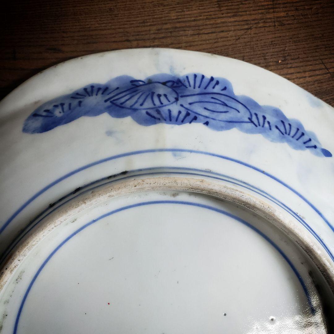 古伊万里　染付　赤絵　変形皿　貝型　蝙蝠　蝶　唐草　明治　訳あり