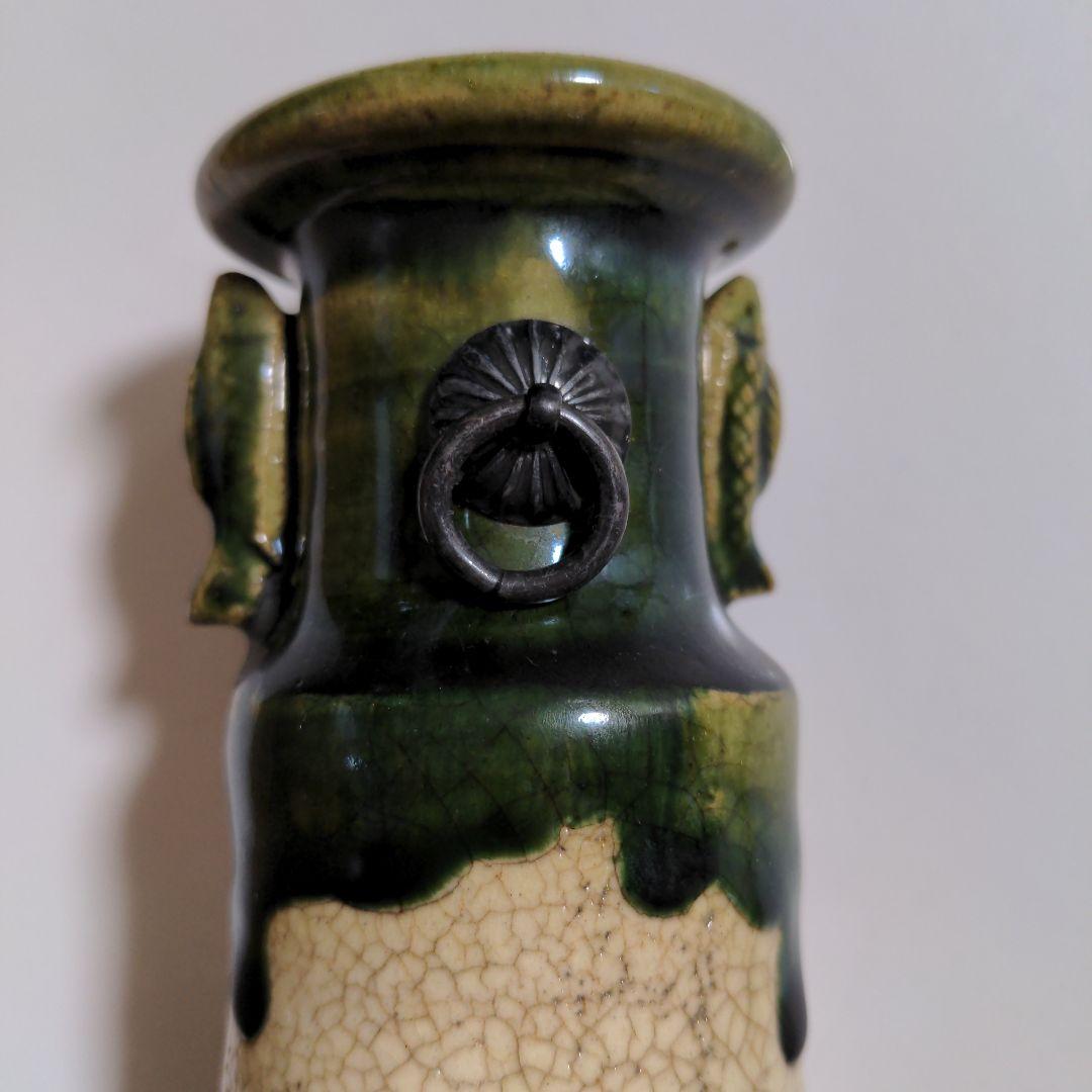 花入れ 花いれ 花器 お茶花 織部 おりべ グリーン 耳付き 筒 茶道具 花