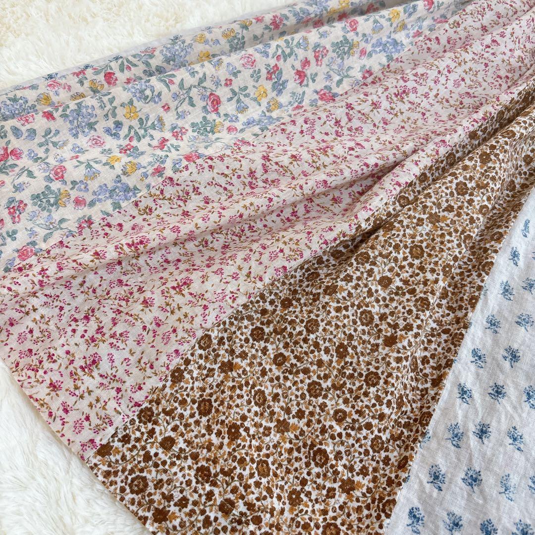 希少☆45R パッチワーク コットン フレアスカート 花柄 日本製 フラワー
