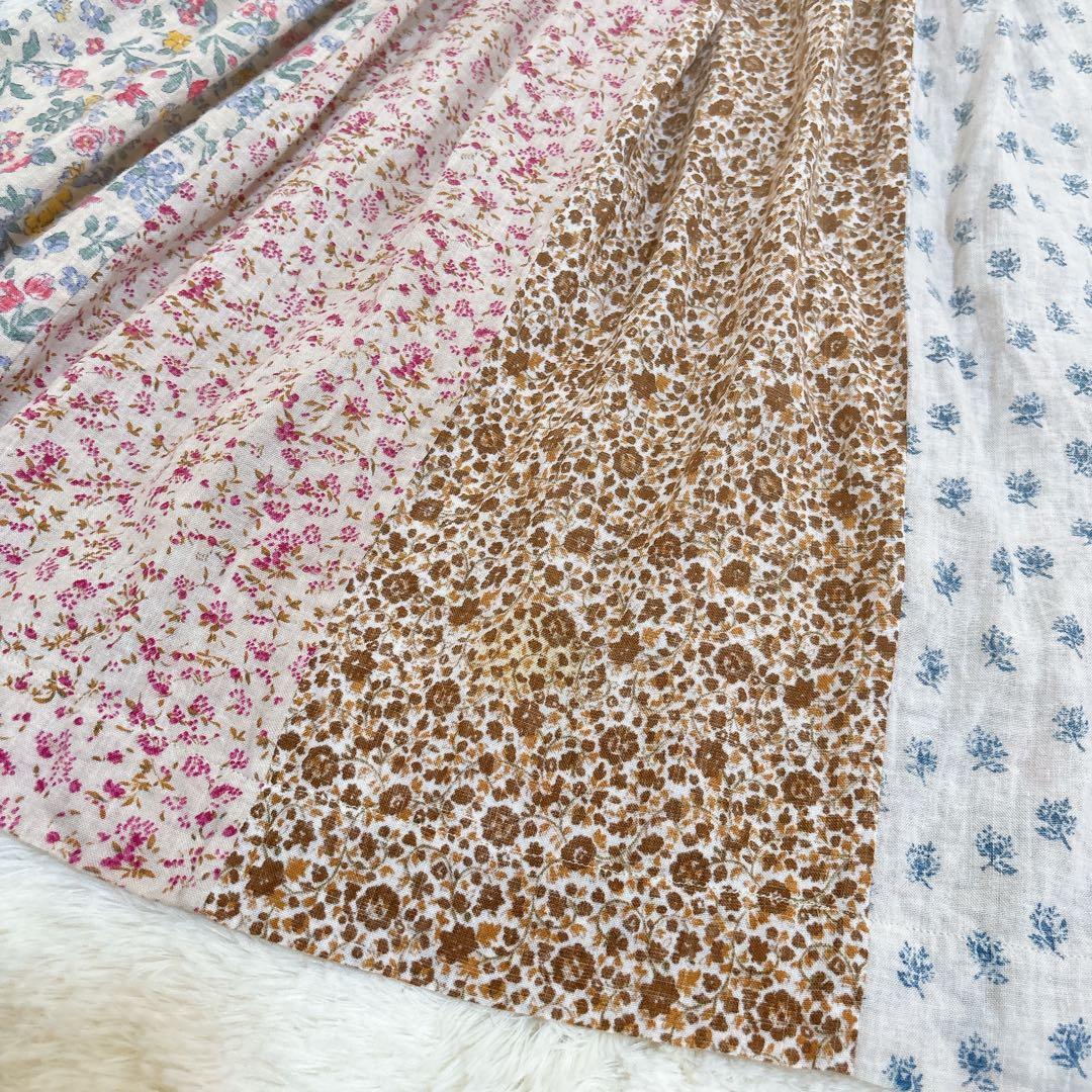 希少☆45R パッチワーク コットン フレアスカート 花柄 日本製 フラワー