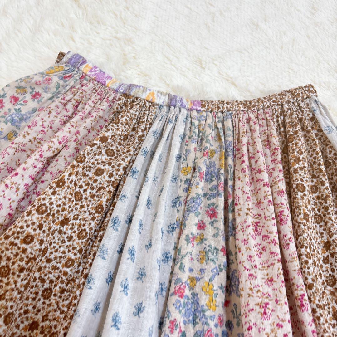 希少☆45R パッチワーク コットン フレアスカート 花柄 日本製 フラワー