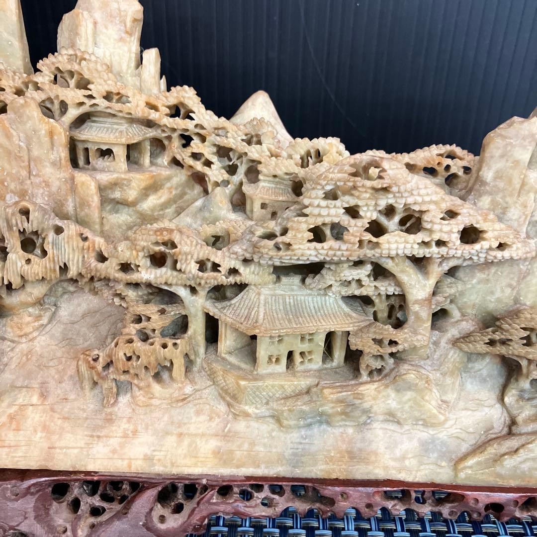 山水画風 石材彫刻 中国美術 置物