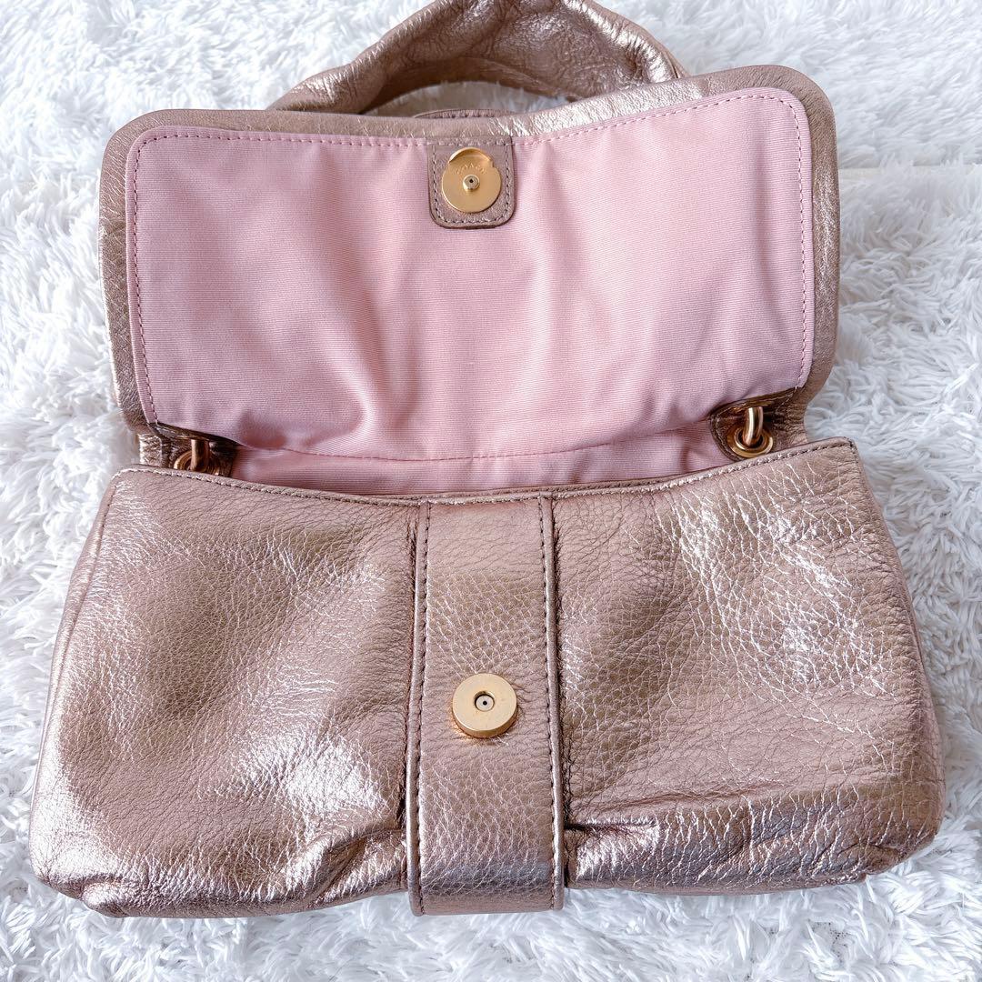 バッグ COACH Shoulder bag Pink Gold Lame Ribbon