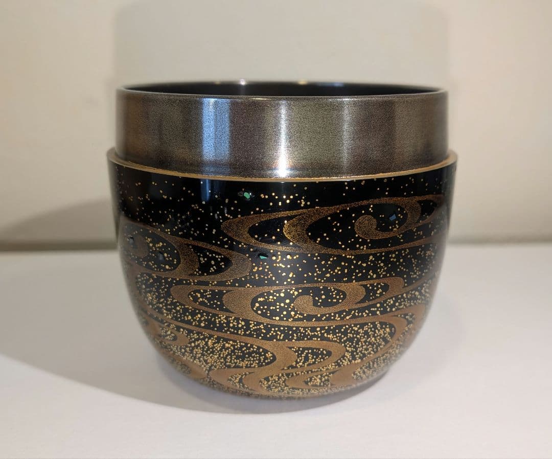 蝙蝠蒔絵 大棗 紫月作 福士健 内銀溜塗 蝙蝠に軍配 輪島塗