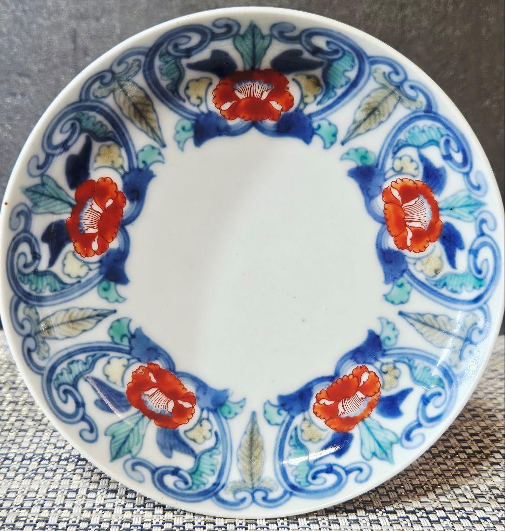 江戸時代末期～明治時代初期頃 後期色鍋島 色絵 唐草花文様 約12.5