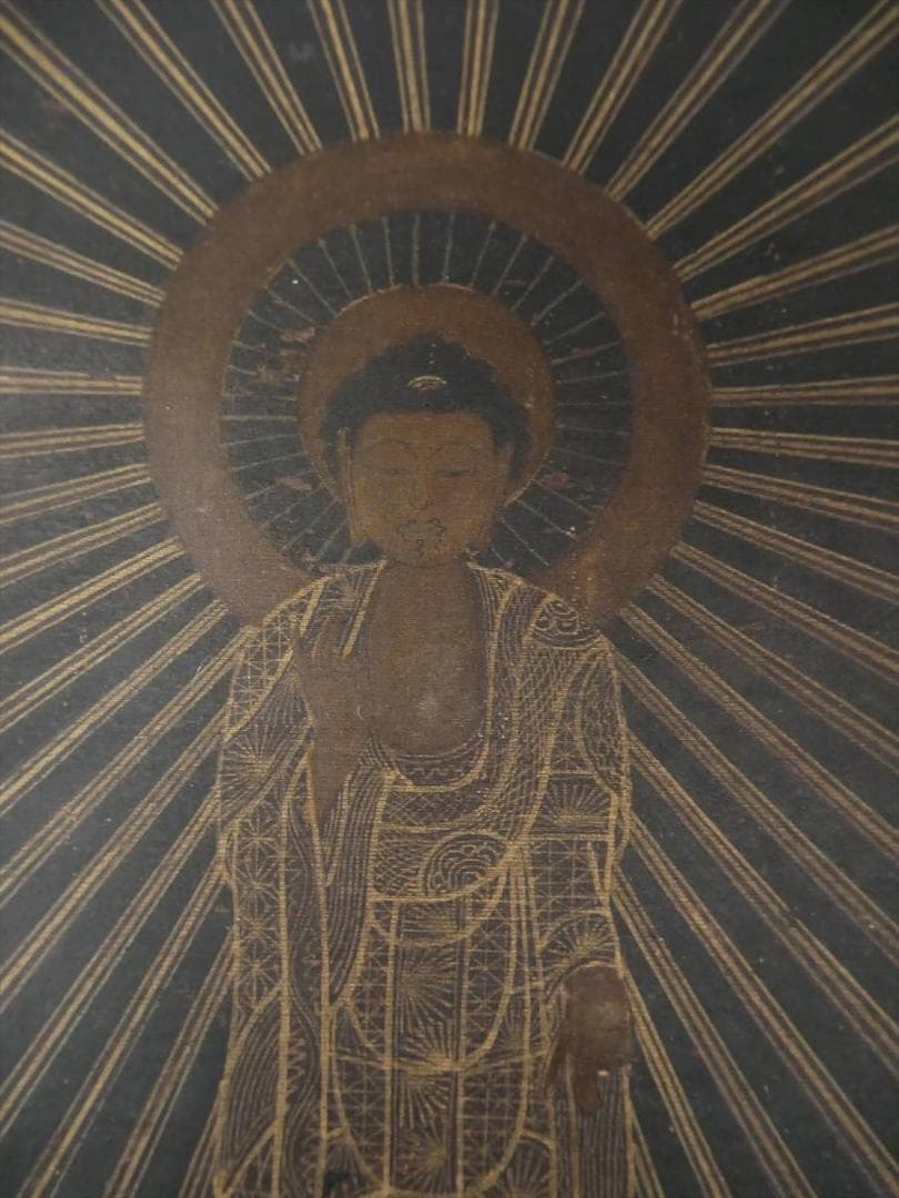 表装した100年以上前の阿弥陀様掛軸 高さ46㎝ 3723