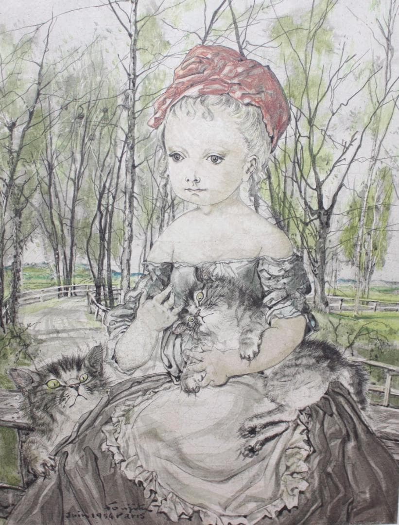 藤田嗣治 エスタンプリトグラフ「森の中の少女」 5/150 - メルカリ