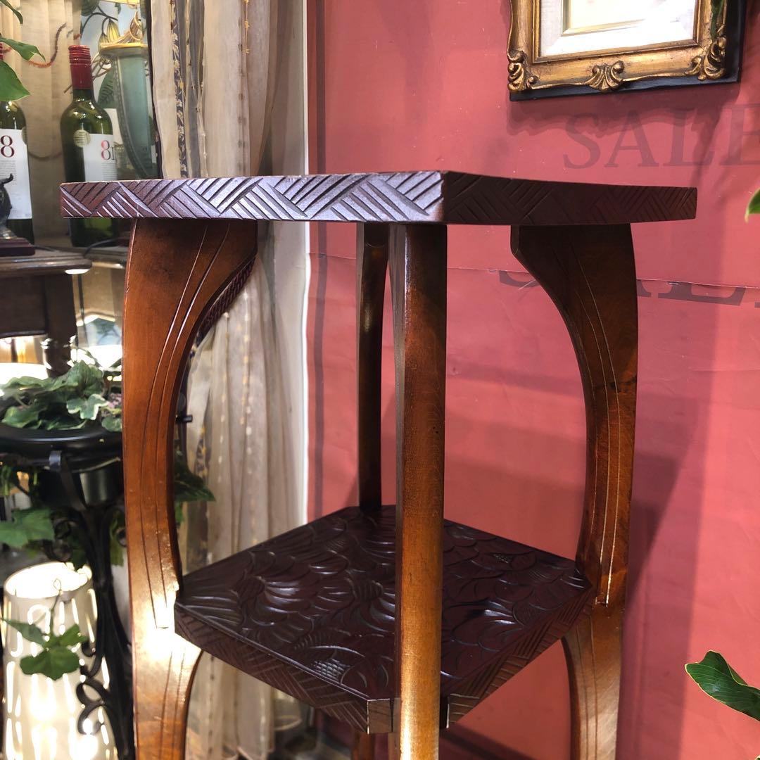 Sale 伝統工芸 日光彫り 咲き誇る花の三段 アクセントキャビネット 棚