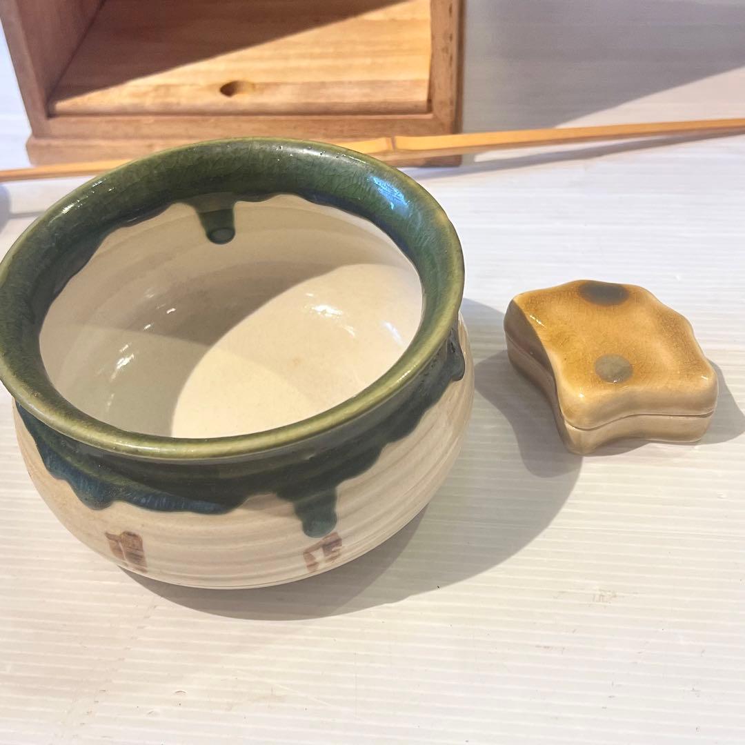 茶道具セット アンティーク 古道具 昭和レトロ 現状品 抹茶椀 水指 短冊箱