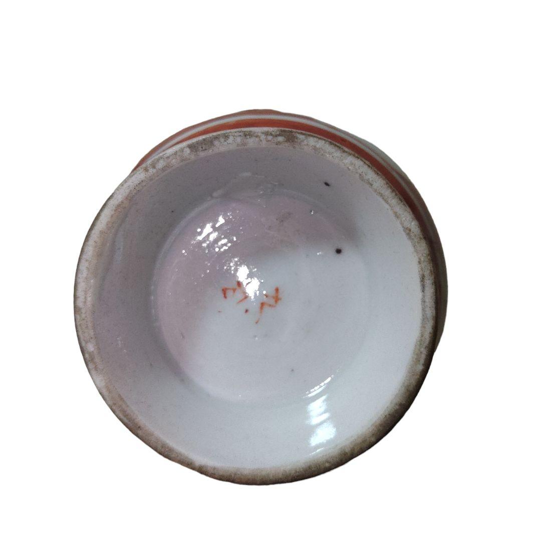 明治レトロ　赤九谷焼　草花文様双耳小花瓶